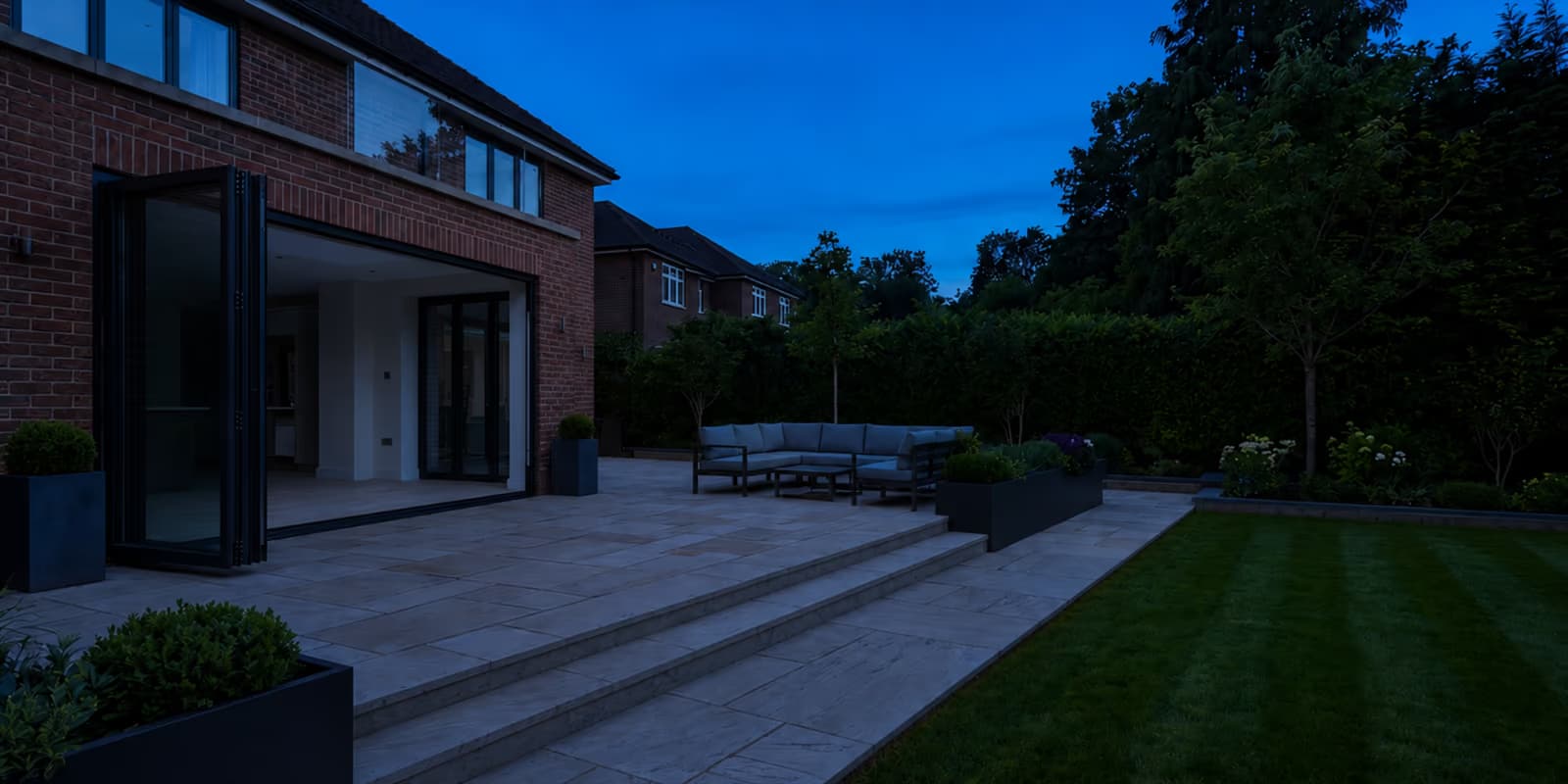 Garden patio before exterior lighting installation